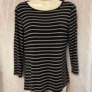 Cable & Gauge Black and Cream Striped Long Sleeve Top